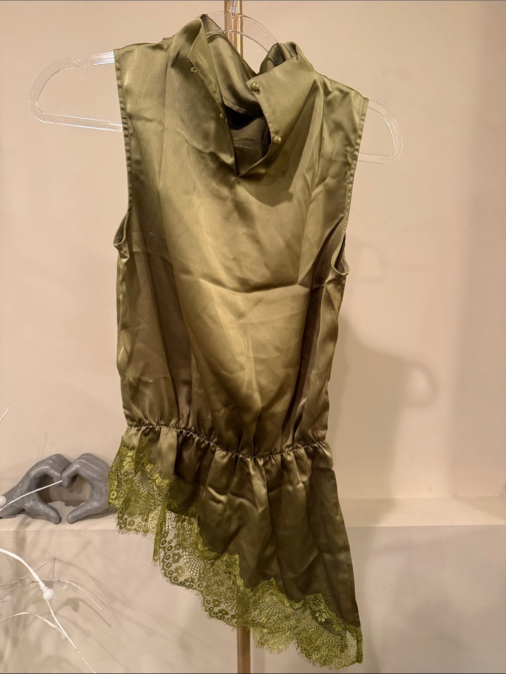 Commense assymetrical green olive silky top - Picture 2 of 5